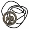 Leather chain with Viking raven pendant inside runic inscription